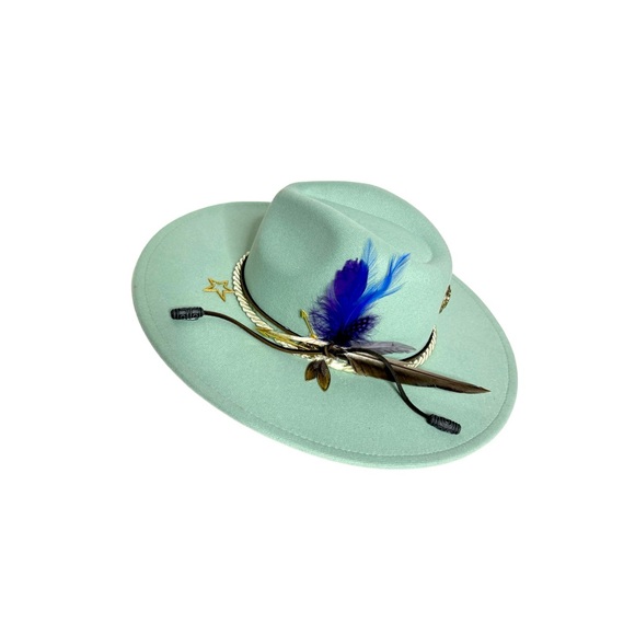 Unisex Customized wide brim teal Fedora hat. - Picture 3 of 14